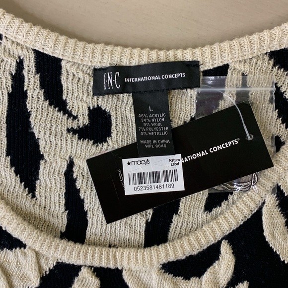 INC wool blend bodycon textured knit midi dress w/metallic thread black/cream L - Picture 9 of 9